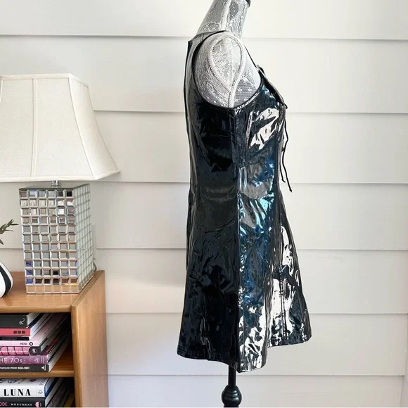 Vintage Lip Service Black Vinyl Pinafore Dress size M Y2K made in USA - Picture 4 of 13